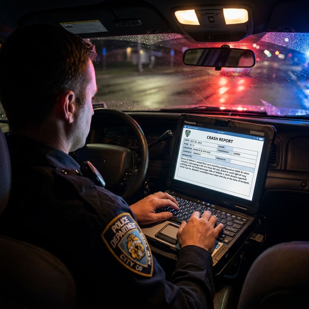 Officer reviewing a ReadySum-generated crash report